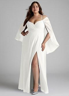 Azazie Cienna Brautjungfernkleider A-Linie Langarm Chiffon Kleid Weiß image7