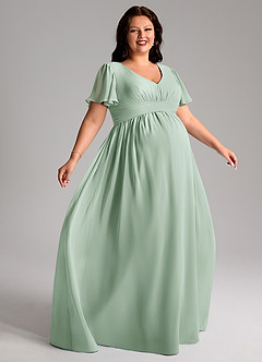 Azazie Verna Abiti da damigella d'onore premaman Abito A-Line Increspato con Scollo a V Chiffon Floor-Length image9