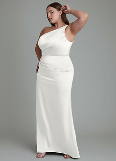 Azazie Akilah Robes de demoiselle d'honneur Robe Sirène en Satin extensible Asymétrique Blanc image12