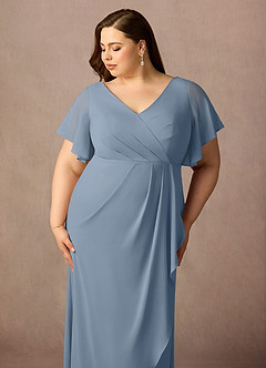 Azazie Song Mother of the Bride Dresses Dusty Blue Mermaid V-Neck Pleated Stretch Chiffon Dress image11