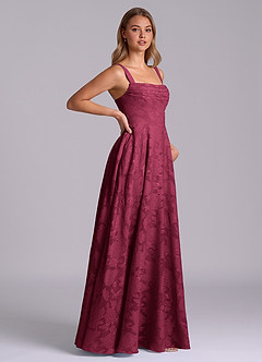 Azazie Shaude Bridesmaid Dresses Burgundy A-Line Pleated Floral Burnout Dress image7
