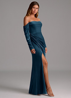 Azazie Hallie Brudepigekjoler Havfrue Langærmet fløjl Gulv-længde Kjole image5