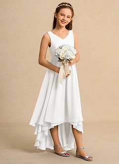 Azazie Kitten Girl Jurken voor bloemenmeisjes A-Lijn Jurk van Chiffon Ivoor image3