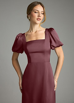 Azazie Fyona Brautjungfernkleider A-Linie Plissee Stretch-Satin Kleid Sangria image6