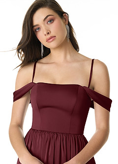 Azazie Morana Bridesmaid Dresses Cabernet A-Line Off the Shoulder Stretch Satin Convertible Dress image16