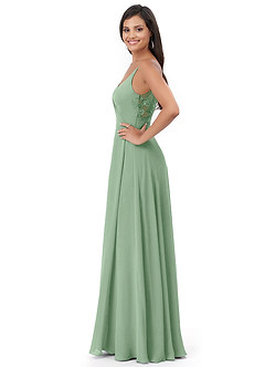Azazie Lennon Bridesmaid Dresses Matcha A-Line Lace Chiffon Dress image3
