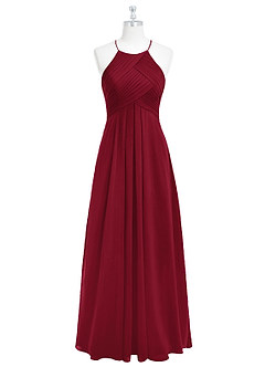 Azazie Ginger Bridesmaid Dresses Burgundy A-Line Halter Pleated Chiffon Dress image6