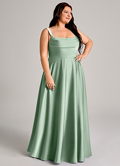 Azazie Shaude Bridesmaid Dresses Agave A-Line Pleated Stretch Satin Dress image10
