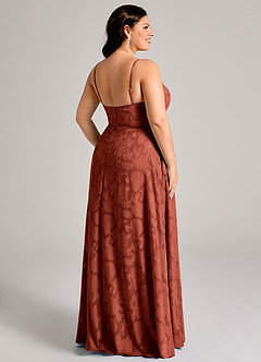 Azazie Moira Bridesmaid Dresses Terracotta A-Line Side Slit Floral Burnout Dress image8