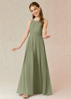 Azazie Bibiane Junior Pistachio A-Line Pleated Chiffon Dress image8