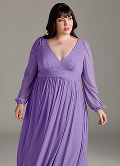 Azazie Norah Bridesmaid Dresses Tahiti A-Line V-Neck Long Sleeve Chiffon Dress image12