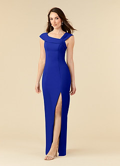 Azazie Ellen vestidos de madre de la novia Vestido de Azul Real de Crepé elástico de Recto con Corte Lateral image3
