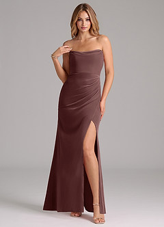 Azazie Leonis Bridesmaid Dresses Espresso Mermaid Strapless Velvet Dress image4
