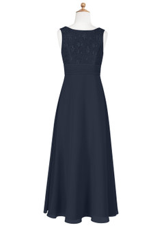 Azazie Snow Junior Dark Navy A-Line Lace Chiffon Dress image7