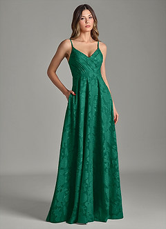 Azazie Amani Bridesmaid Dresses Emerald A-Line Pleated Floral Burnout Dress image3