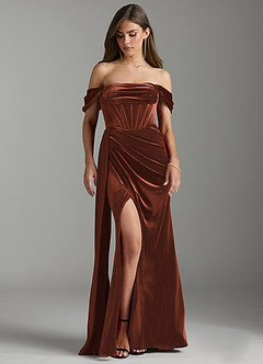Azazie Amyra Vestidos de damas de honor Vestido de Terracota de terciopelo de Corte Recto Convertible con Vestidos sin tirantes image5