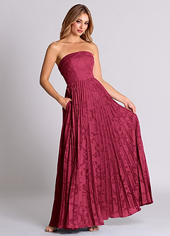 Azazie Mariana Bridesmaid Dresses Burgundy A-Line Strapless Floral Burnout Convertible Dress image3