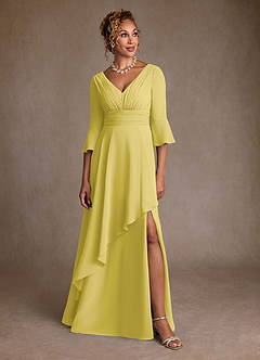 Azazie Eire Kleider für die Brautmutter A-Linie Plissee Chiffon Kleid Kanarienvogel image4