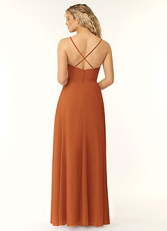 Azazie Naeem Bridesmaid Dresses Cinnamon A-Line V-Neck Ruffle Chiffon Dress image2