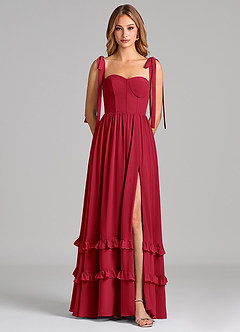 Azazie Anastacia Brautjungfernkleider A-Linie Herzausschnitt Chiffon Kleid Scharlachrot image6
