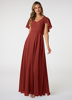 Azazie Jamie Bridesmaid Dresses Terracotta A-Line Chiffon Dress image1
