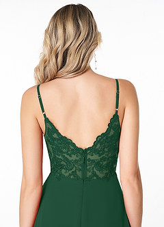 Azazie Lena Bridesmaid Dresses Dark Green A-Line Lace Chiffon Dress image5