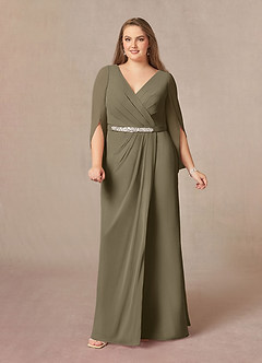 Azazie Belinda Mother of the Bride Dresses Willow Green A-Line V-Neck Pleated Chiffon Dress image8