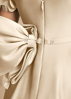 Azazie Charity Flower Girl Dresses Champagne A-Line with Sleeves Matte Satin Dress image6