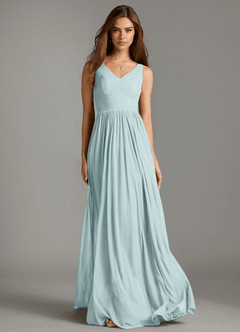 Azazie Keyla At-home Try On Dresses Agave A-Line Pleated Mesh Dress image5
