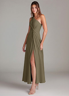 Azazie Brooke Robes de demoiselle d'honneur Robe Trapèze en Mousseline de soie Une épaule Vert Saule image3