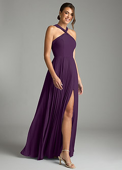 Azazie Afra Abiti da Damigella Abito A-Line in Chiffon Plissettato Uva image3