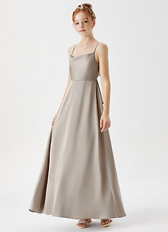 Azazie Shale Junior Silver A-Line Stretch Satin Dress image5