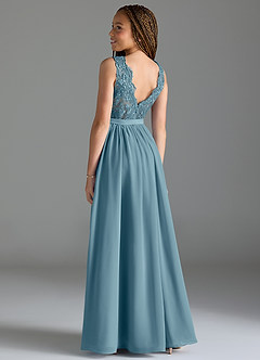 Azazie Elly Junior Moody Blue A-Line Lace Chiffon Dress image5