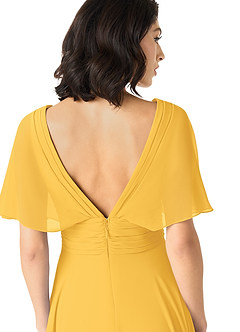 Azazie Pamela Bridesmaid Dresses Marigold A-Line V-Neck Pleated Chiffon Dress image5