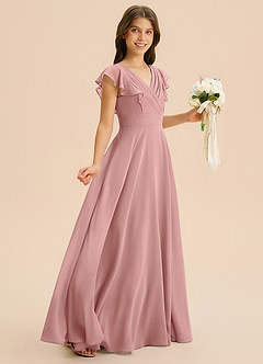 Azazie Anysa Junior A-Linie Gestreift Chiffon Kleid Altrosa image5