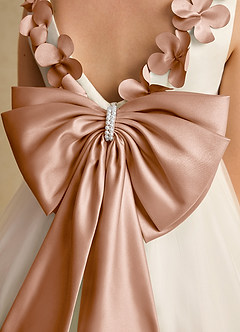 Azazie Lilli Flower Girl Dresses Ivory Champagne Rose A-Line Bow Tulle Dress image6