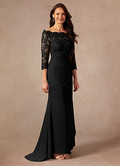Azazie Rhonda Mother of the Bride Dresses Black Mermaid Off the Shoulder Mesh Dress image6