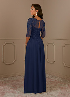 Azazie Harriet Mother of the Bride Dresses Dark Navy A-Line Scoop lace Mesh Dress image4