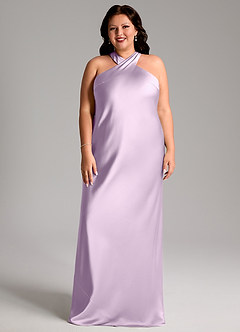 Azazie Doretta Bridesmaid Dresses Frosted Lilac Mermaid Pleated Stretch Satin Dress image6