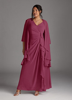 Azazie Manuella Mother of the Bride Dresses Mulberry A-Line V-Neck Pleated Chiffon Dress image1