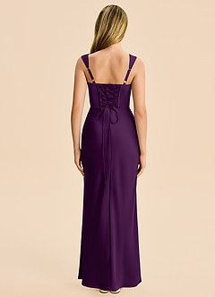 Azazie Agustina Junior Grape Sheath Pleated Stretch Satin Dress image2