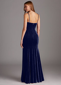 Azazie Solange Bridesmaid Dresses Dark Navy Sheath Pleated Velvet Dress image2