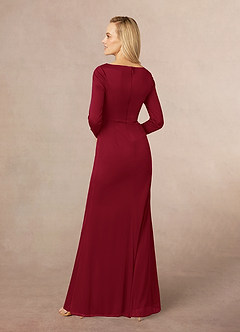 Azazie Risa Mother of the Bride Dresses Burgundy Mermaid V-Neck Pleated Mesh Dress image3
