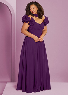 Barbie ♥ Azazie Jurken voor bruidsmeisjes Converteerbaar Jurk van Chiffon met A-Lijn Off the Shoulder Druif image12
