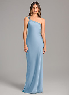 Azazie Monroe Bridesmaid Dresses Powder Blue Mermaid One Shoulder Stretch Satin Dress image4