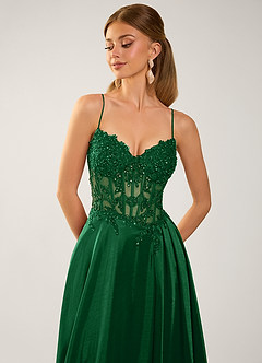 Isoldemark Dunkelgrün Satin-Abendkleid mit Perlen-, Pailletten- und Stickereibesatz image6