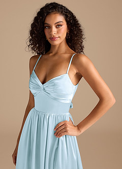 Azazie Zeya Bridesmaid Dresses Sky Blue A-Line Pleated Metallic Satin Dress image3