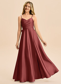 Azazie Rumi Junior Terracotta A-Line Pleated Stretch Satin Dress image1