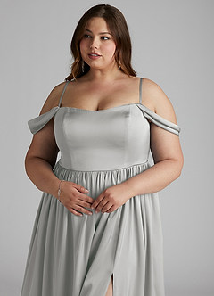 Azazie Morana Final Sale Silver A-Line Off the Shoulder Stretch Satin Convertible Dress image15
