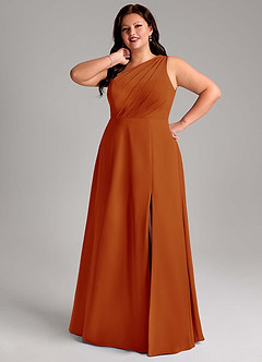 Azazie Phaedra Vestidos de damas de honor Vestido de Pimenton de Gasa de Corte en A con Hombro unilateral image13